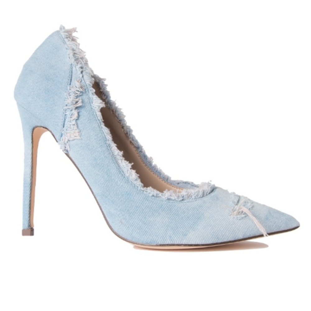 Women's Denim Heels Stiletto Pumps Shoes - Picture 2 of 4